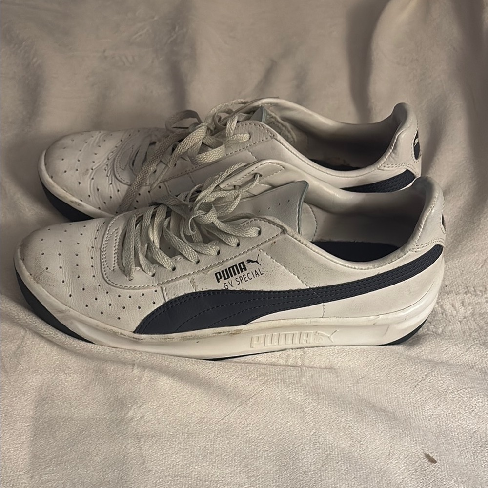 Puma White and Dark Blue‎ GV Special Sneakers with Classic Low-Top Design
